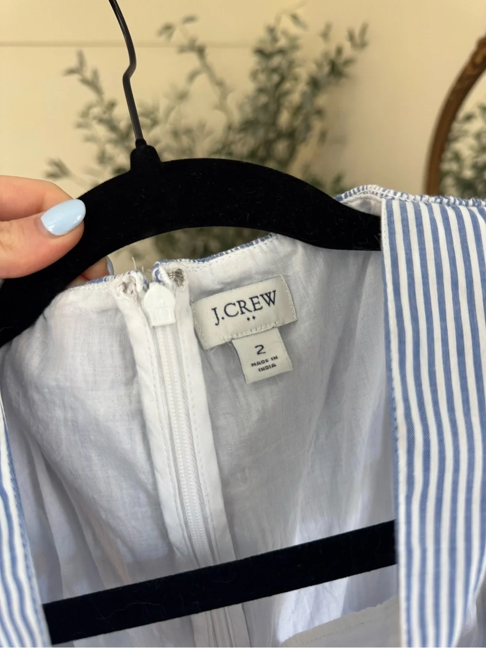 J. Crew Blue and White Striped Smocked Peplum Tank